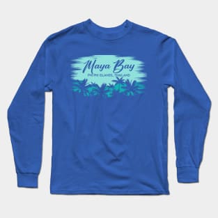 Maya Bay Phi Phi Islands, Thailand Retro Beach Landscape with Palm Trees Long Sleeve T-Shirt